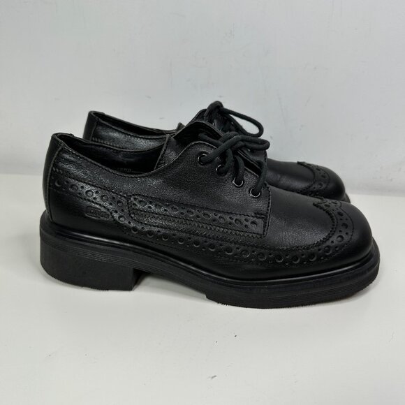 Dr. Martens Black Brogues Made In England Mens Sz 8 Wingtip Chunky Platform Shoe - Picture 2 of 13